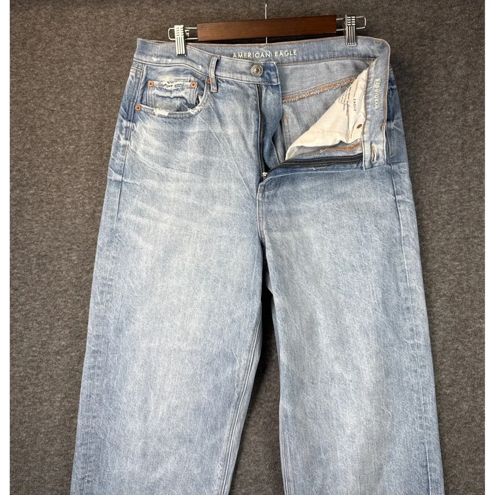 American Eagle Baggy‎ Jean Womens 12 R Light Wash Distressed High Rise Y2K Denim